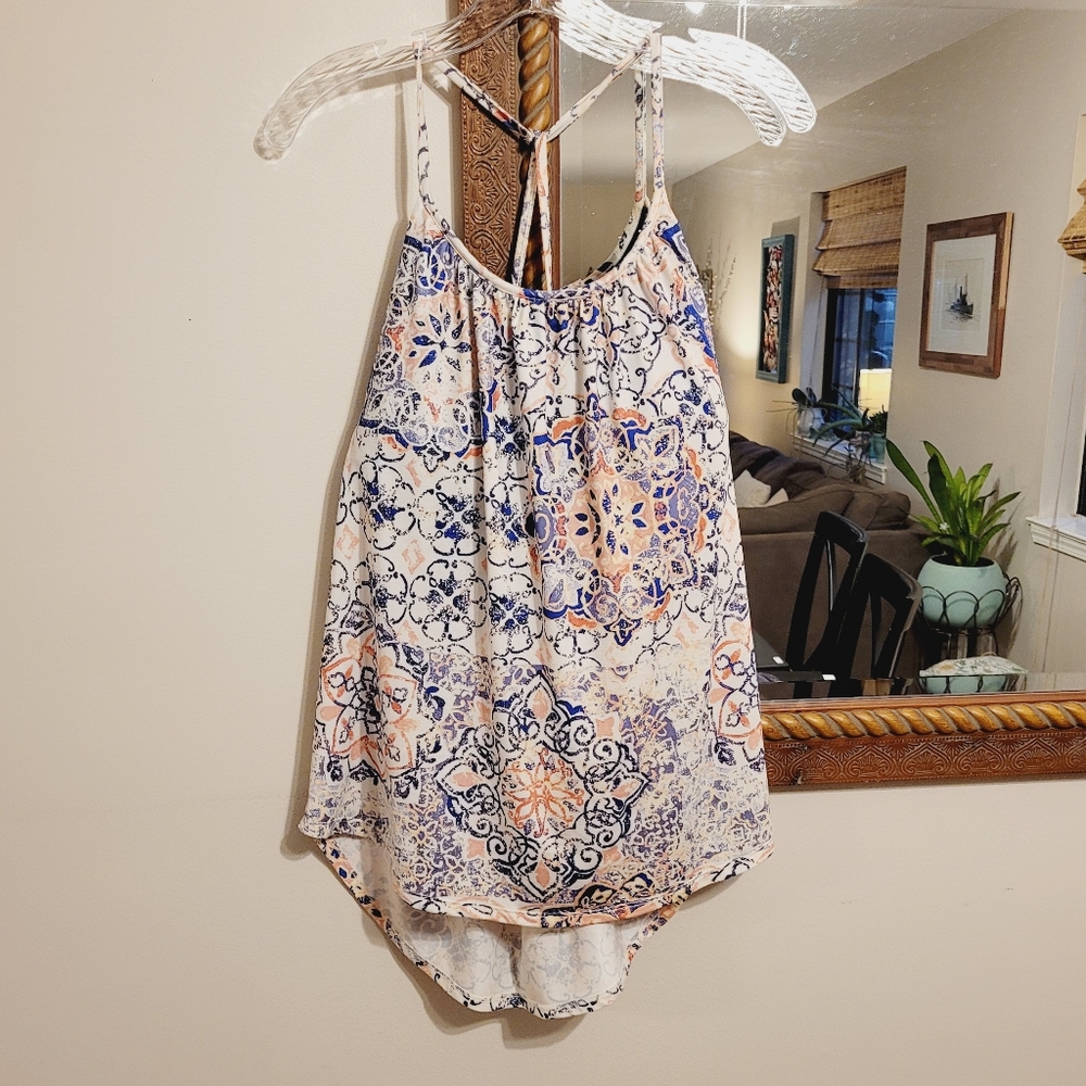 NEW Lucky Brand Floral Tank Top Blue Cream Pink Lotus